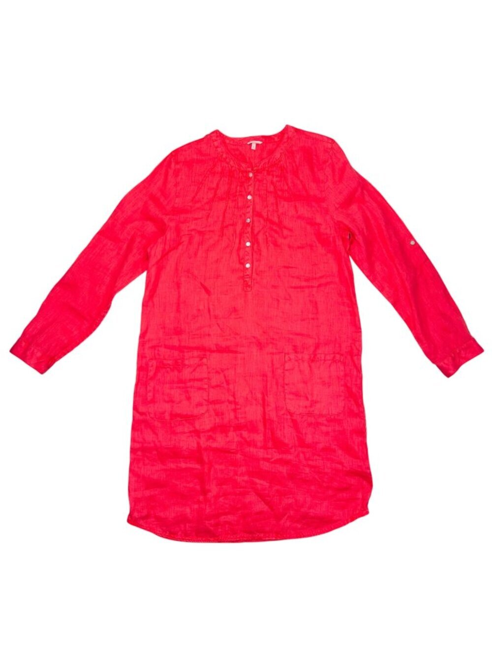 The Territory Ahead Large Linen Dress Coral Lightweight Long Sleeve Flaw